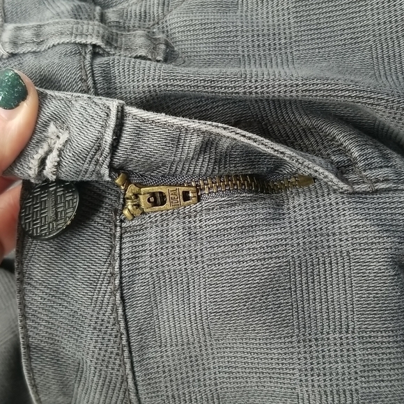 Ellemenno JRS SZ 5 Pants Gray Y2K Glen Check Plaid Zipper Pocket Ankle Length - Picture 11 of 14